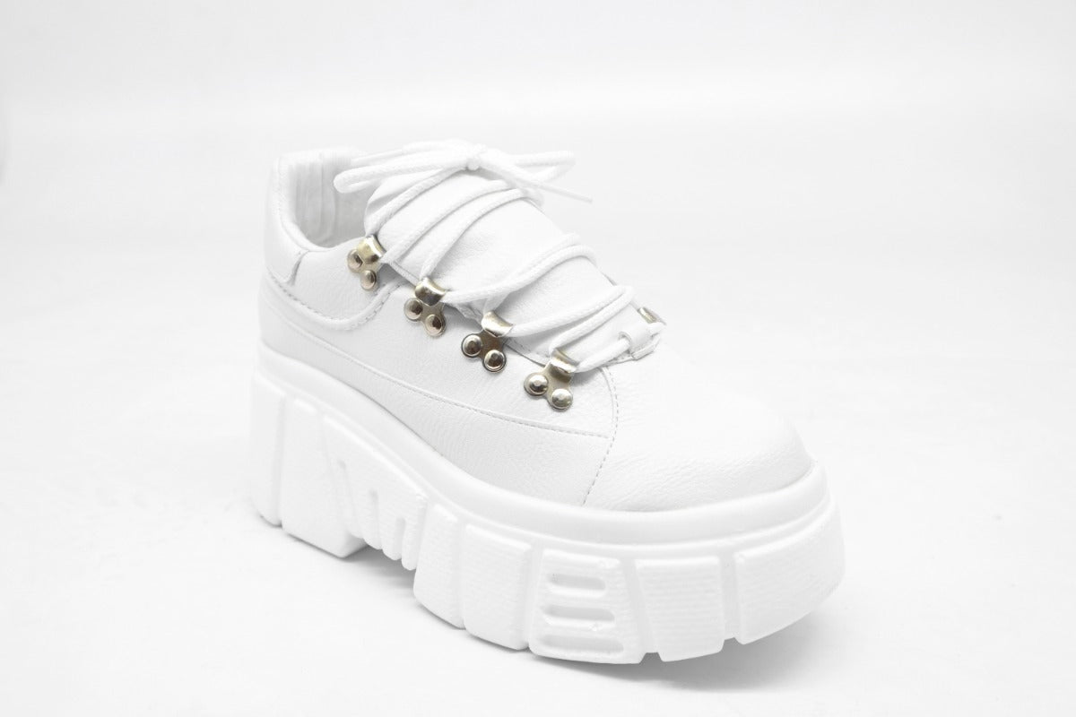 Women's Chunky Platform Tennis Set White + Laces + Cushioned Insoles
