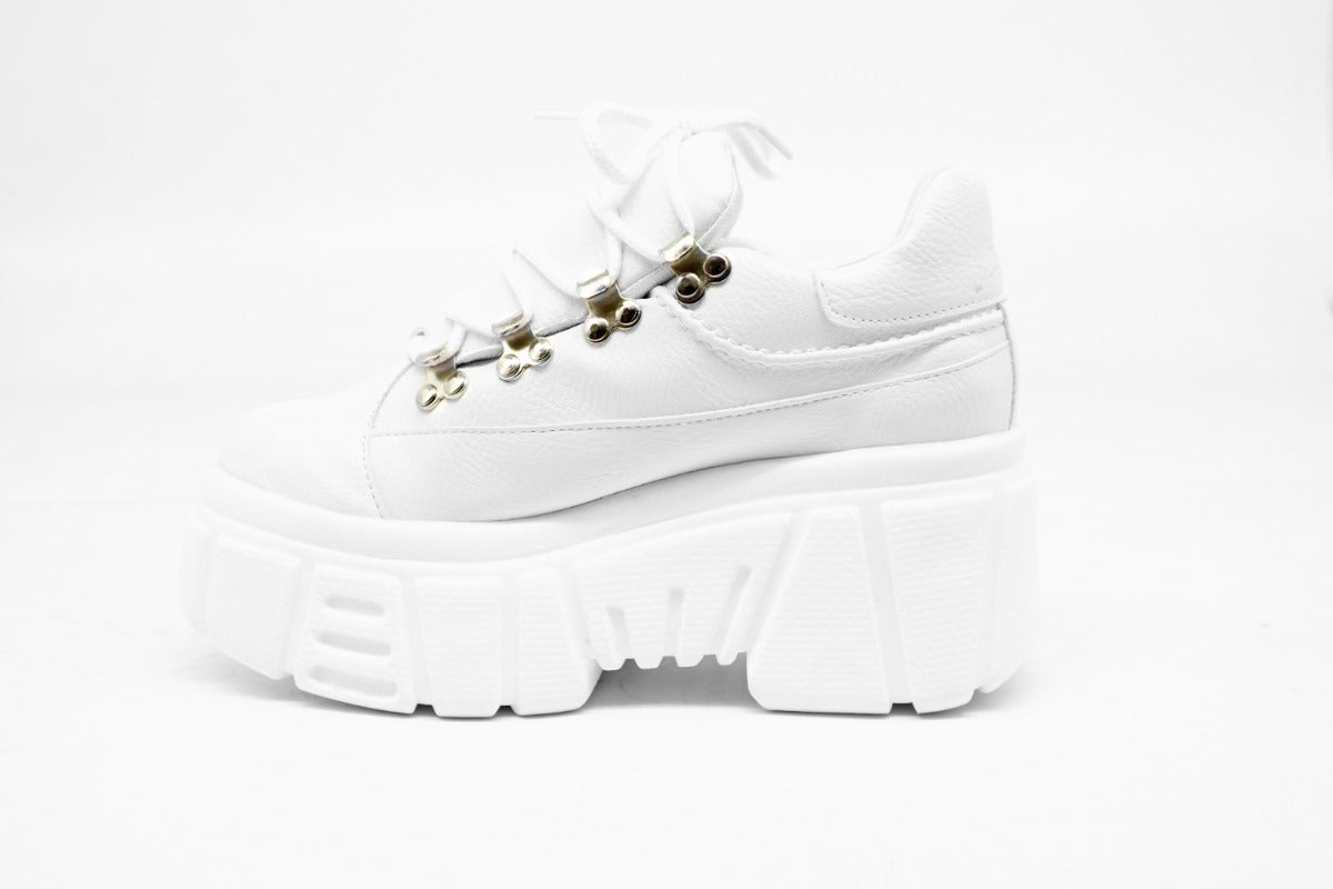 Women's Chunky Platform Tennis Set White + Laces + Cushioned Insoles